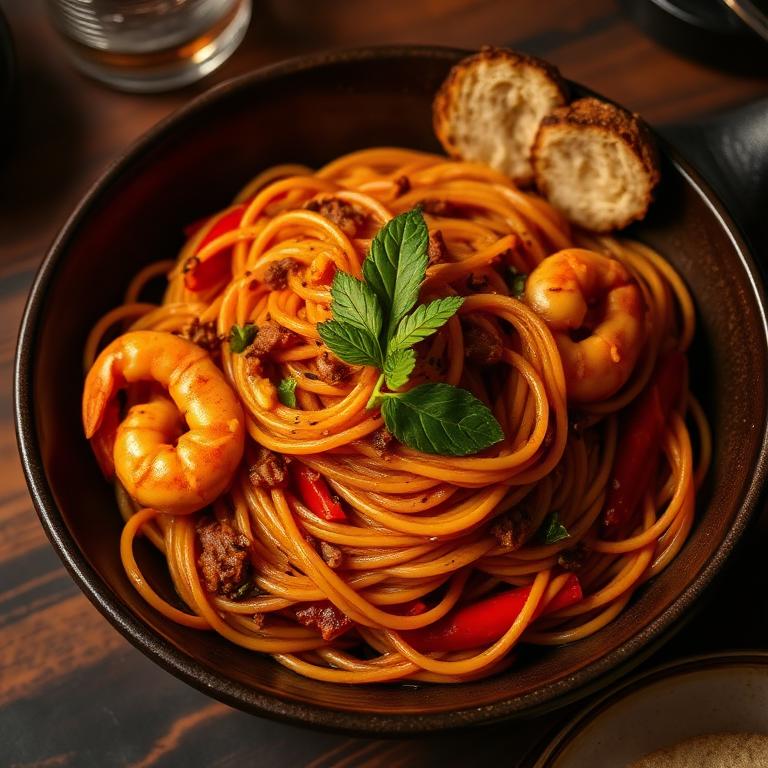 Jollof Spaghetti & Prawns